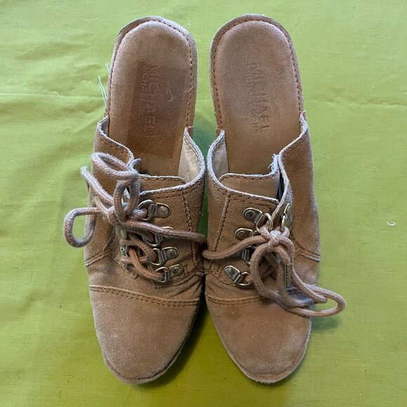 Michael Kors Tan Suede Quincy Clog Lace Up Platform Shoes Women's Size 7.5 - Picture 2 of 12